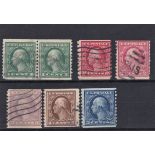 USA 1914 definitives Coil Stamps Imperf x10 S.G. 450 used 1c Pair, S.G. 451, 451a-454 used, Scott