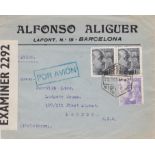 Spain 1940 Commercial Env posted Airmail to London cancelled 20/10/1940 Barcelona Airmail on S.G.