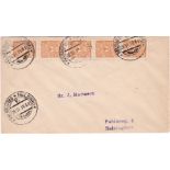 Finland 1919 envelope posted withi9n Helsinki cancelled 28/6/1919 Helsinki on strip of 5 2p