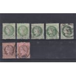 France 1870 definitive's S.G. 192 used 5c x5 (Cat value £14.50 each) and S.G. 194 used 10c x 2 (