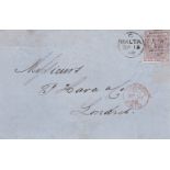 Malta 1859 Letter posted to London cancelled 15/9/1959 Malta with an additional A37 circular