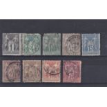 France 1876 definitive's S.G 245 m/m 1c, S.G. 214, 216, 232, 279, 219, 237, 269, 223 used. Cat value