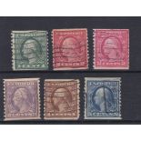 USA 1914 definitives Coil stamps Imperf x10 S.G. 450-451, 451a, 452-454 used, Scott 443-447. Cat