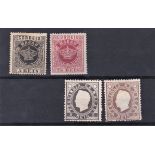 Macao 1888 definitives S.G. 56 m/m 5r, S.G. 60 m/m 40r (Cat value £85) and 1884 definitive S.G.