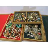 COSTUME JEWELLERY, 2 cigar boxes containing a selection of costume jewellery including yellow &