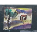 JUDY WILLOUGHBY, watercolour "Horse Grazing", 6" x 8"