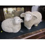POTTERY LAMB FIGURES, a pair of modern pottery lamb figures, 13" & 10" respectively
