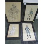 THEATRE COSTUME, collection of 9 watercolour costume drawings by Desmond Heeley for "The Tempest"