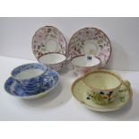 VICTORIAN TEAWARE, Newhall shell design teacup and saucer, pair of splash lustre tea cups and