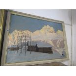 OSKAR DOSWALD, signed oil on canvas dated 1942, "Alpine Winter Scene", 25" x 35"