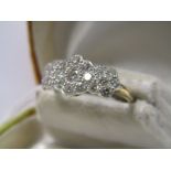 18ct YELLOW GOLD TRIPLE DAISY DIAMOND CLUSTER RING, total diamond weight approx 1ct, bright well