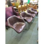 RETRO DESIGN, set of 4 chrome based leather tub armchairs