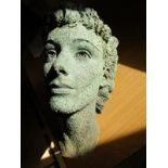 BRONZE HEAD, a cast bronze head of a young lady, 15" high