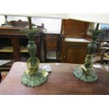 LIGHTING, a pair of antique design table lamps with shades, 23" high