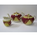 VICTORIAN TEA SERVICE, Mid 19th Century gilded claret bodied tea service including teapot, sucrier