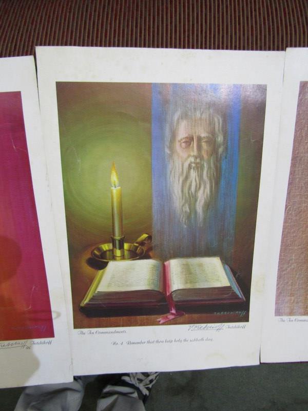TRETCHIKOFF, 4 signed unframed colour prints " the 10 commandments" 18" x 13" - Image 3 of 6