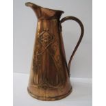 ART NOUVEAU, floral embossed copper conical jug by Sankey, 9" high