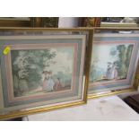 GEORGIAN ENGLISH SCHOOL, pair of watercolour studies, "Young Ladies in Country Garden"