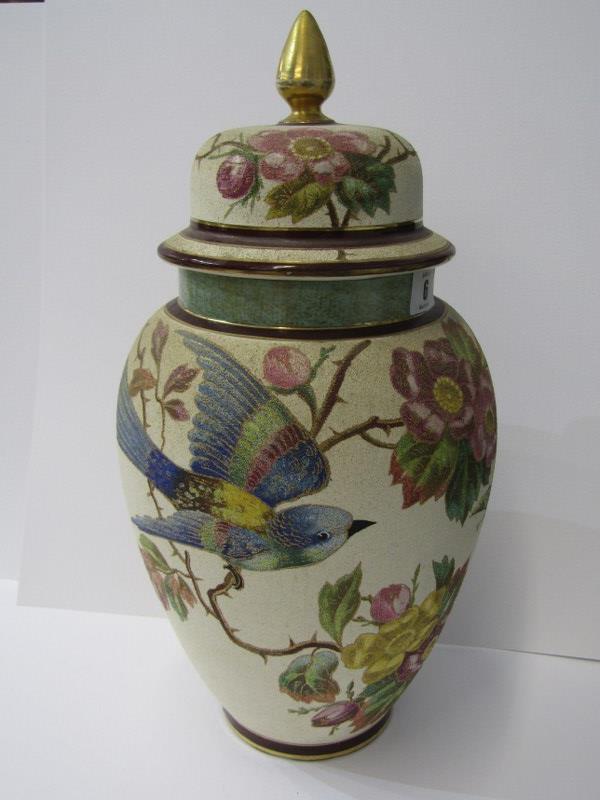 ROYAL BONN, Bird & Butterfly decorated 16" lidded vase, pattern no. 1983