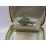 9ct YELLOW GOLD EMERALD CLUSTER RING, geometric form, size L/M
