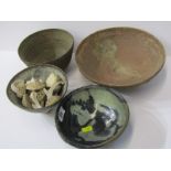 STUDIO POTTERY, Ian Godfrey , group of 3 small bowls & sculptural ornaments