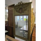 GILT OVERMANTLE, with ribbon crested decorative pediment panel 47" high x 27" wide