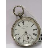 GENTLEMAN'S SILVER POCKET WATCH, by H E Peck of London, Swiss made movement, movement appears to