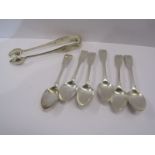 SILVER FIDDLE PATTERN TEASPOONS, a set of 6 silver fiddle pattern teaspoons, London HM 1836, over