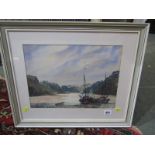 RENEE NASH, signed watercolour "Creek at low tide with Fishing Boats", 10" x 13.5"