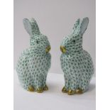 HEREND, pair of gilded and green bodied seated Hares, 5.5" height
