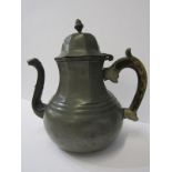 EARLY 18th CENTURY style PEWTER COFFEE POT; With serpents head spout and acorn finial, 9" high.