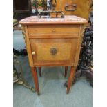 FRENCH BEDSIDE CABINET, coloured mable top drawer and cupboard base bedside cabinet with applied