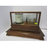 BAROGRAPH, oak table top cabinet cased barograph by T.B. Heath with drawer base