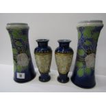 DOULTON STONEWARE, pair of Rosebud design waisted 10" vases together with pair of Lace impressed