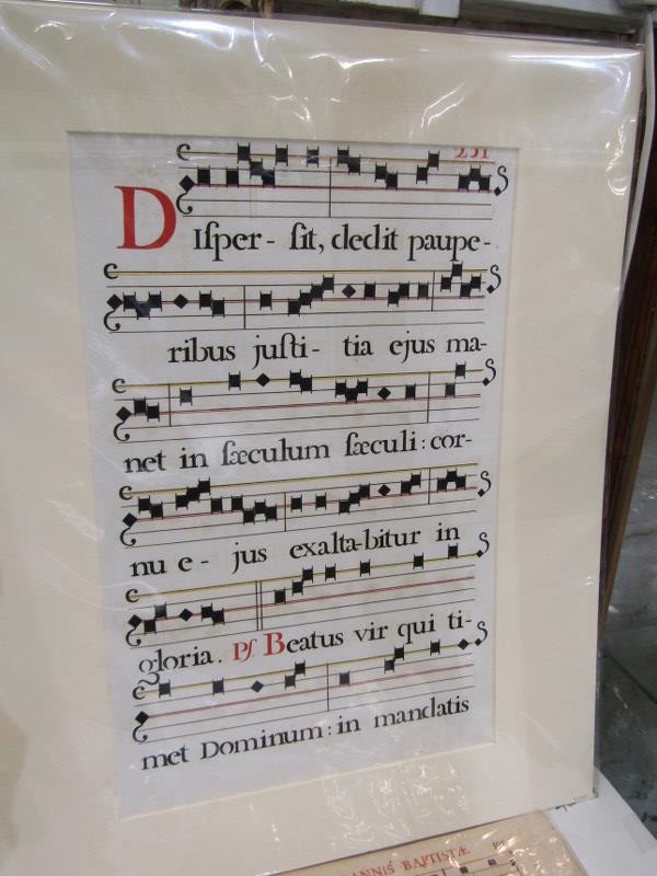 17TH CENTURY MUSIC, a French Georgian double sided Chant and 1 other, both mounted - Image 2 of 3