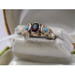 VINTAGE TURQUOISE & GARNET 3 STONE RING, size K