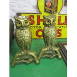 METALWARE, pair of brass owl design log basket rests