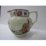 CORNISH MINING, 19th Century creamware jug decorated with engine house to one side and floral