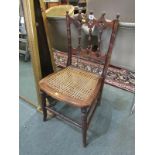 VICTORIAN BEDROOM CHAIR, attractive spindle back and cane seated bedroom chair