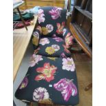 EDWARDIAN ARMCHAIR & FOOT STOOL, floral upholstered vintage armchair with matching square foot stool