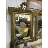 GILT MIRROR, floral wreath crested rectangular wall mirror, 39" x 26"