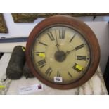 VICTORIAN WALL CLOCK, circular framed hanging wall clock with alarm setting and 2 weights