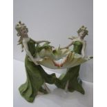 ART NOUVEAU Royal Dux-style figure support shell bowl, together with pair of early Murano figures of