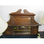 MARQUETRY SMALL OVERMANTEL, burr walnut overmantel with bevelled glass below shelf and swan neck