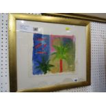 JUDY WILLOUGHBY, signed watercolour "Palm Trees and Fish", 9" x 10"