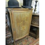 MARQUETRY MAHOGANY CABINET, inlaid mahogany bow fronted single door cabinet, 39" height 20" width