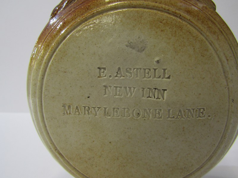 FULHAM POTTERY, stoneware "patent chronometer" design spirit flask impressed, "E. Asell, New Inn, - Image 3 of 4