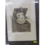 D. GUARDINO, signed etching "Jack-in-the-Box", 7" x 5"