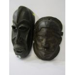 ETHNIC, 2 carved wooden tribal masks, 13" & 11"