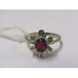 18ct 2 TONE YELLOW & WHITE GOLD RUBY & PLATINUM CLUSTER RING, cluster in the form of a starburst,